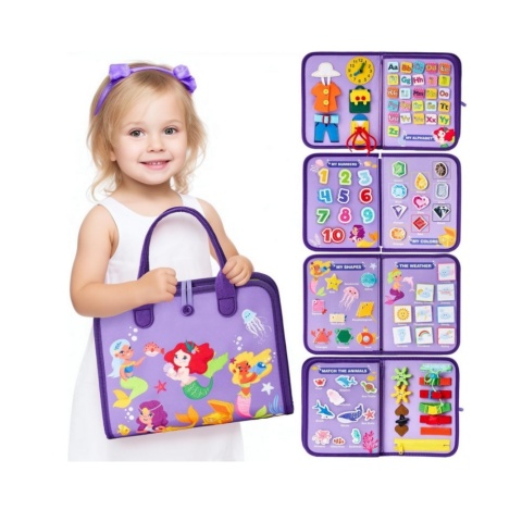 Filcowa tablica manipulacyjna sensoryczna walizka Montessori Syreny