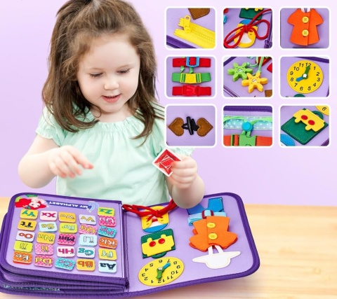 Filcowa tablica manipulacyjna sensoryczna walizka Montessori Syreny