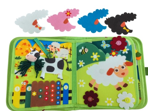 Filcowa książka manipulacyjna sensoryczna Montessori Farma edukacyjna