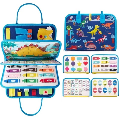 Filcowa tablica manipulacyjna sensoryczna walizka Montessori Dino edukacyjna