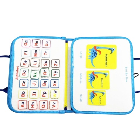 Filcowa tablica manipulacyjna sensoryczna walizka Montessori Dino edukacyjna