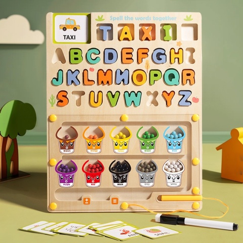 Nauka Angielskiego Dla Dzieci Drewniana Gra Litery Cyfry Montessori 2w1
