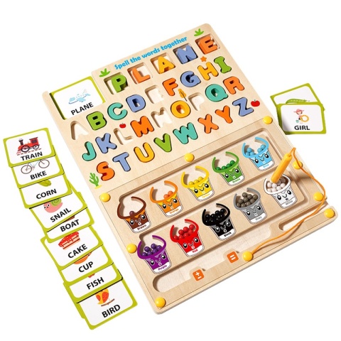 Nauka Angielskiego Dla Dzieci Drewniana Gra Litery Cyfry Montessori 2w1