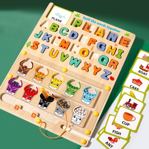 Nauka Angielskiego Dla Dzieci Drewniana Gra Litery Cyfry Montessori 2w1