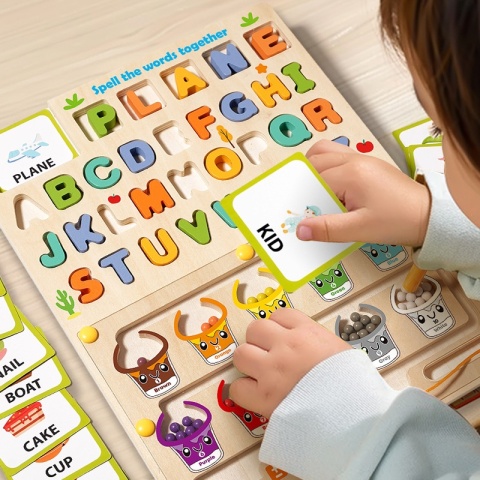 Nauka Angielskiego Dla Dzieci Drewniana Gra Litery Cyfry Montessori 2w1