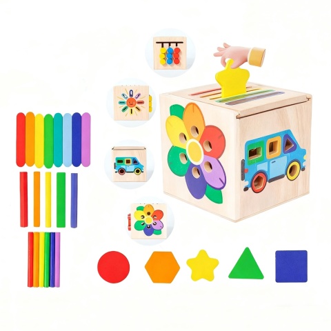 Drewniany Sorter Montessori Układanka Kształty i Kolory Nauka Liczenia