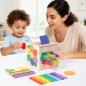 Drewniany Sorter Montessori Układanka Kształty i Kolory Nauka Liczenia