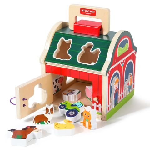 Drewniany Sorter Montessori Domek Farma Zwierzątka Figurki Drewniane