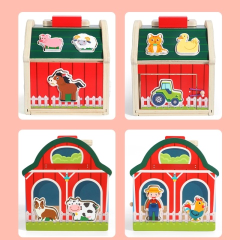 Drewniany Sorter Montessori Domek Farma Zwierzątka Figurki Drewniane