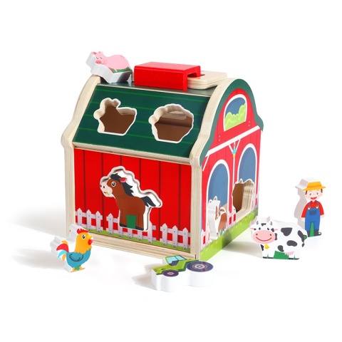 Drewniany Sorter Montessori Domek Farma Zwierzątka Figurki Drewniane