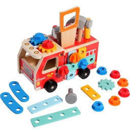 Drewniany Warsztat Straż Pożarna Narzędzia Auto do Skręcania Montessori 2w1