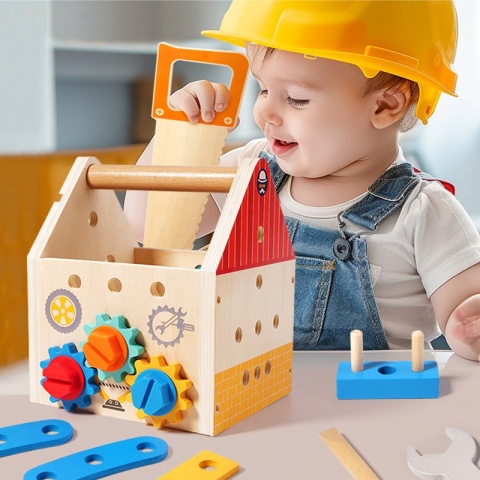 Drewniany Warsztat Majsterkowicza Domek Montessori Skrzynka z Narzędziami