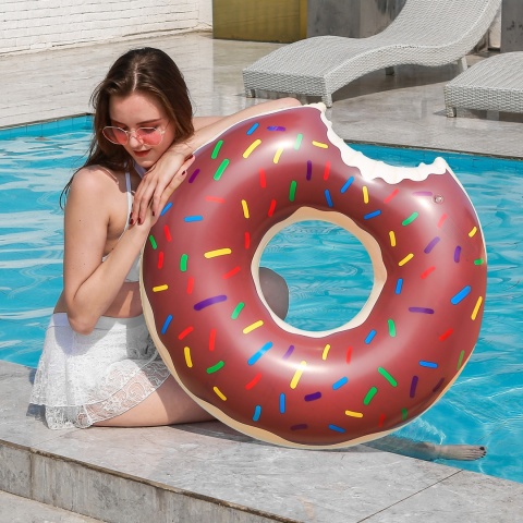 Duże Koło Dmuchane Donut 90cm Różowy Pączek Słodycz Materac Basen Plaża XXL