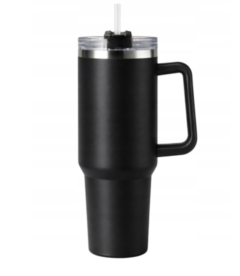 KUBEK TERMICZNY 1200ML CZARNY ZE SŁOMKĄ I UCHWYTEM TERMOS XXL