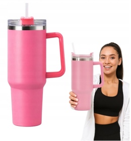 KUBEK TERMICZNY 1200ML RÓŻOWY ZE SŁOMKĄ I UCHWYTEM TERMOS XXL