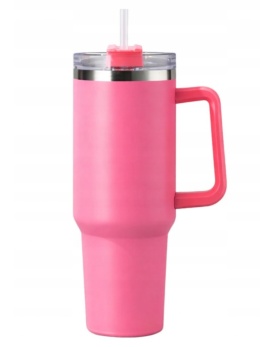 KUBEK TERMICZNY 1200ML RÓŻOWY ZE SŁOMKĄ I UCHWYTEM TERMOS XXL