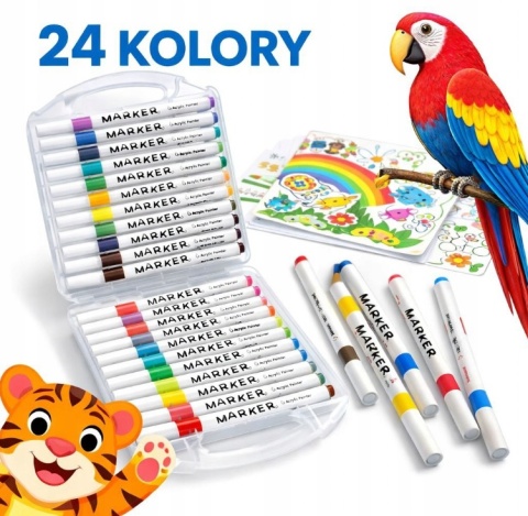 MARKERY AKRYLOWE 24 KOLORY PISAKI FARBY AKRYLOWE DO MALOWANIA DIY