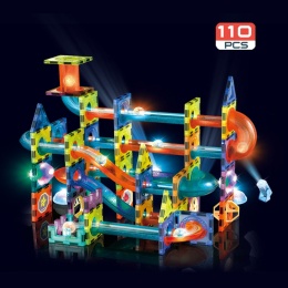 Klocki Magnetyczne Tor Kulkowy 110 el ŚWIECĄCY LED Marble Run Kulodrom
