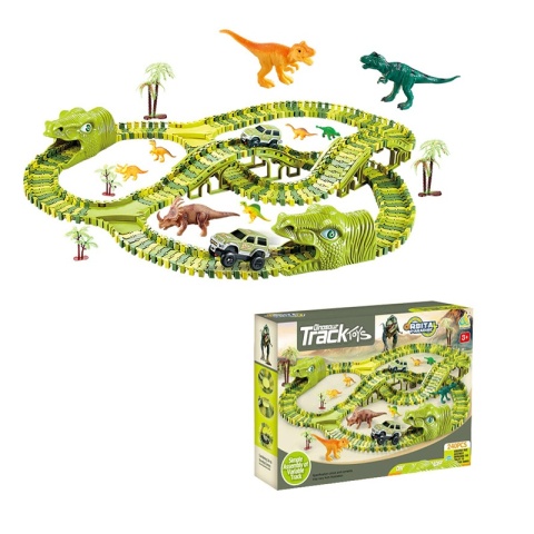 Tor Wyścigowy Dinozaury Park Jurajski 240 el Elastyczny Track Auto Dino 3+