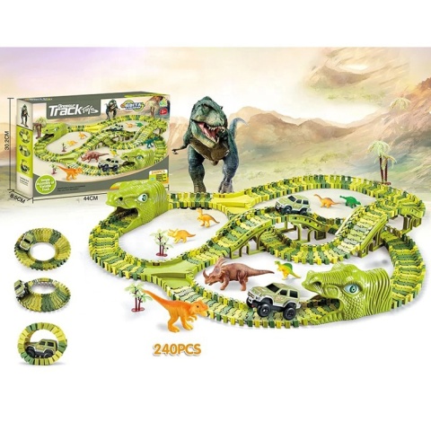 Tor Wyścigowy Dinozaury Park Jurajski 240 el Elastyczny Track Auto Dino 3+