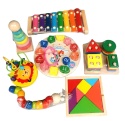 Zestaw Montessori 7w1 Drewniane Zabawki Edukacyjne – Cymbałki Sorter Zegar Układanka