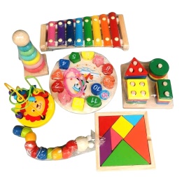 Zestaw Montessori 7w1 Drewniane Zabawki Edukacyjne – Cymbałki Sorter Zegar Układanka