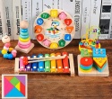 Zestaw Montessori 7w1 Drewniane Zabawki Edukacyjne – Cymbałki Sorter Zegar Układanka